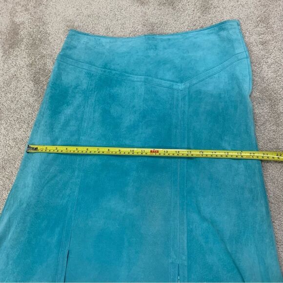 DANIER Leather blue suede asymmetrical hem A-line skirt Sz 12 - Picture 6 of 8